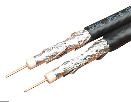 Dual RG6 Quad-Shield Coaxial Cable with 18 AWG CCS Conductor and CMR Rated for CATV MATV Systems