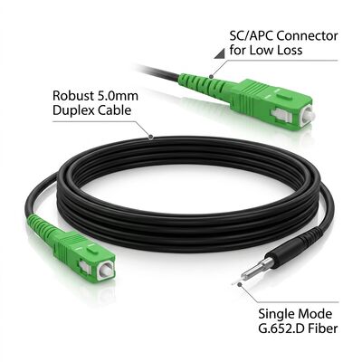 Simplex SC/APC Single Mode Cordon de patch en fibre optique G657A2 OS2 9/125um 5.0mm FTTH câble intérieur